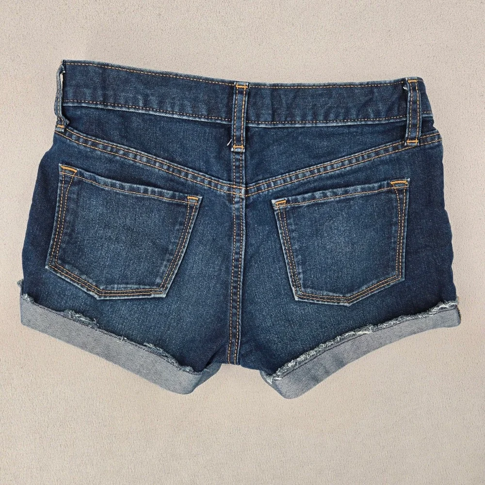 Old Navy Girls 12 Denim Shorts Dark Wash Cuffed Raw Hem Adjustable Waist